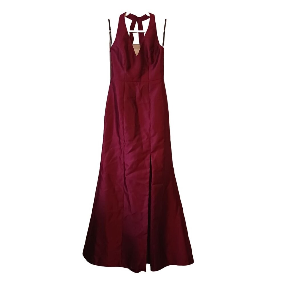 NEW Alfred Sung V-Neck Satin Trumpet Gown with Side Slit, Burgundy #D761 - Picture 5 of 14